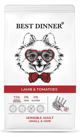 Best Dinner Adult Sensible Mini Lamb &amp; Tomatoes сухой корм для собак мелких пород склонных к аллергии и проблемам с пищеварением с ягненком и томатами - 3 кг