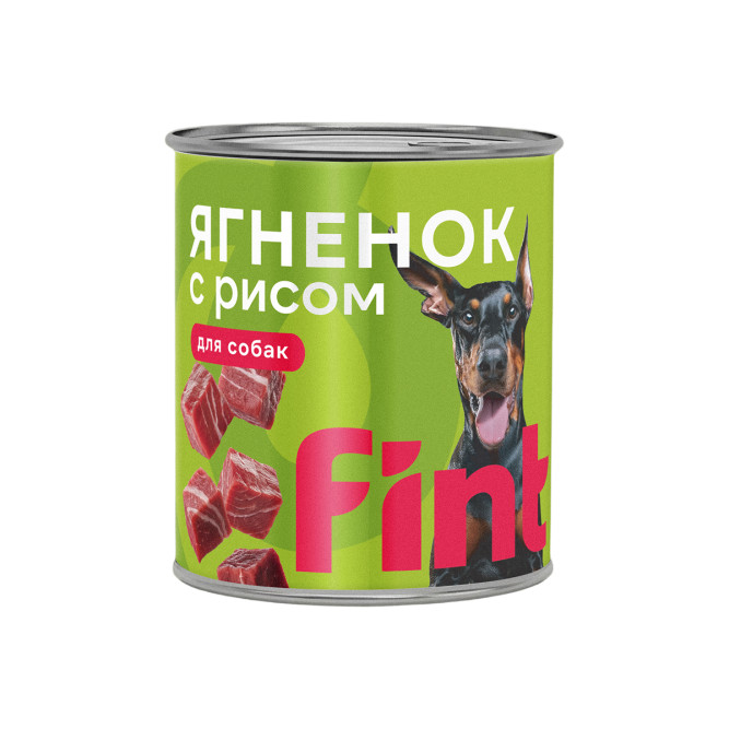 FINT влажный корм для взрослых собак всех пород с ягненком и рисом, в консервах - 850 г х 6 шт
