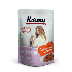 Karmy Kitten влажный корм для котят до 1 года с телятиной в желе, в паучах - 80 г х 12 шт