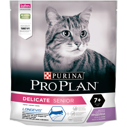 Purina Pro Plan Delicate 7 + сухой корм для пожилых кошек старше 7 лет с чувствительным пищеварением с индейкой - 400 г