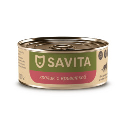 Savita полнорационный влажный корм для взрослых кошек и котят, с кроликом и креветкой - 100 г х 12 шт
