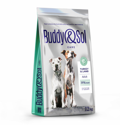 Buddy&amp;Sol Care Adult M/L сухой корм для взрослых собак средних и крупных пород с индейкой и ягненком - 12 кг