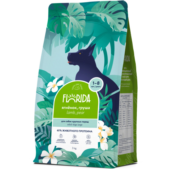 Florida сухой корм для взрослых собак крупных пород с ягненком и грушей - 3 кг