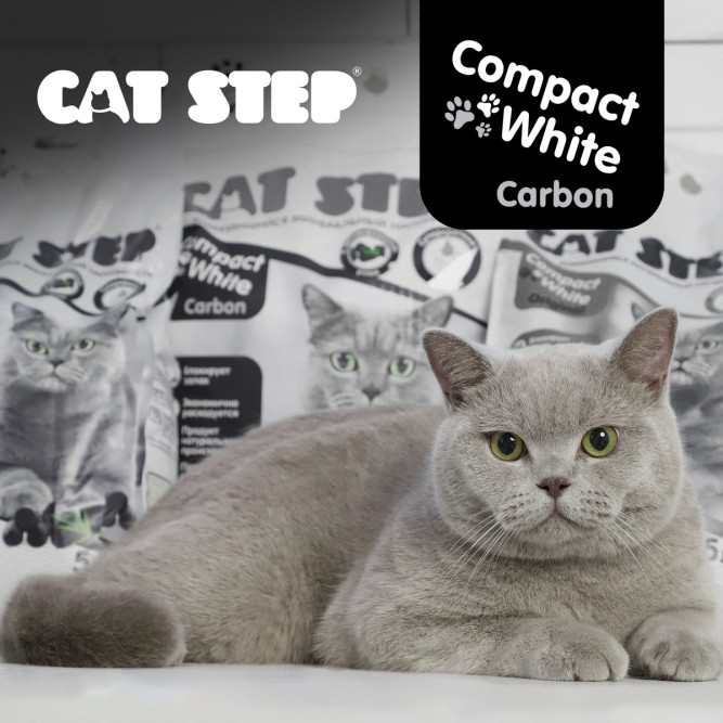 Cat Step Compact White Carbon наполнитель комкующийся минеральный с актитвированным углем - 10 л