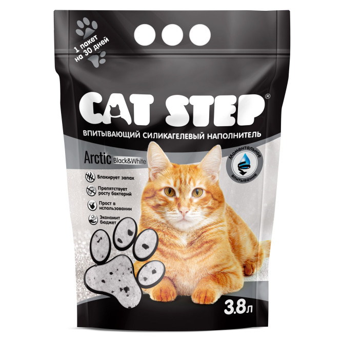 Cat Step Arctic Black&amp;White наполнитель впитывающий силикагелевый - 3,8 л (1,67 кг)