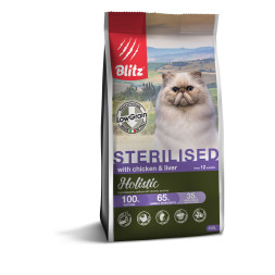 Blitz Holistic Sterilised сухой низкозерновой корм для стерилизованных кошек, с курицей и печенью - 400 г