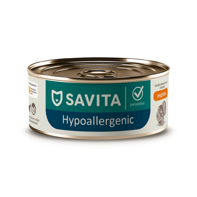 Savita Preventive Hypoallergenic влажный корм для взрослых собак всех пород для профилактики аллергии с индейкой, в консервах - 100 г х 12 шт