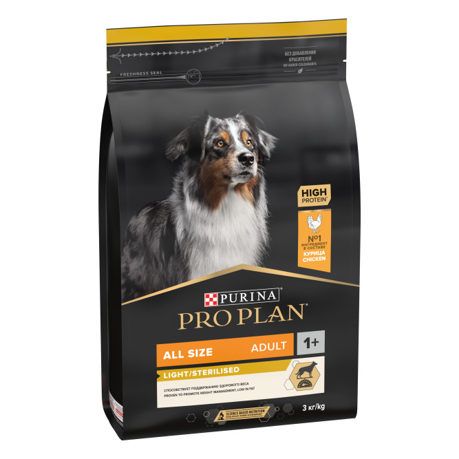 Purina Pro Plan Light Sterilised сухой корм для взрослых собак склонных к избыточному весу и/или стерилизованных с курицей и рисом - 3 кг