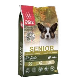 Blitz Holisitic Senior сухой беззерновой корм для пожилых собак всех пород, с индейкой и лососем - 1,5 кг