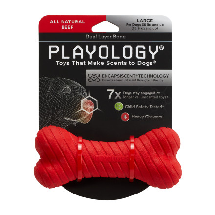 Playology DUAL LAYER BONE двухслойная жевательная косточка для собак с ароматом говядины, большая, красный