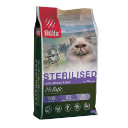 Blitz Holistic Sterilised сухой низкозерновой корм для стерилизованных кошек, с курицей и печенью - 1,5 кг