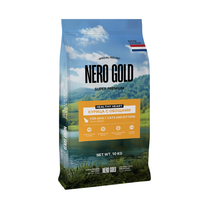 Nero Gold Супер-премиум сухой корм для кошек и котят с мясом курицы и овощами - 10 кг