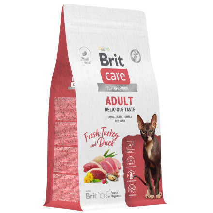Brit Care Cat Adult Delicious Taste сухой корм для взрослых привередливых кошек, с индейкой и уткой - 1,5 кг