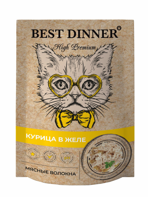 Best Dinner High Premium паучи для кошек с курицей в желе - 85 г х 24 шт