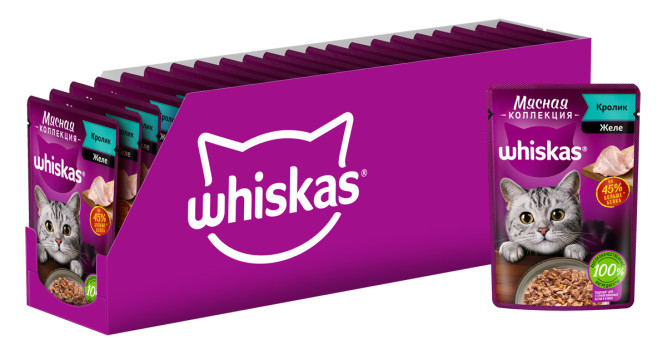 Whiskas Мясная коллекция влажный корм для взрослых кошек с кроликом, в паучах - 75 г х 28 шт