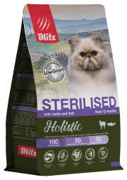 Blitz Holistic Sterilised Lamb and Fish полнорационный сухой корм для стерилизованных кошек со свежим ягненком, индейкой и рыбой - 5 кг
