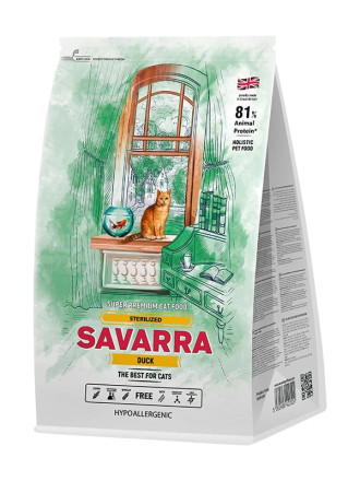Savarra Sterilized Adult Cat сухой корм для взрослых стерилизованных кошек с уткой и рисом 6 кг