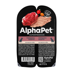 AlphaPet Superpremium влажный корм для взрослых собак с говядиной, паштет - 100 г х 15 шт