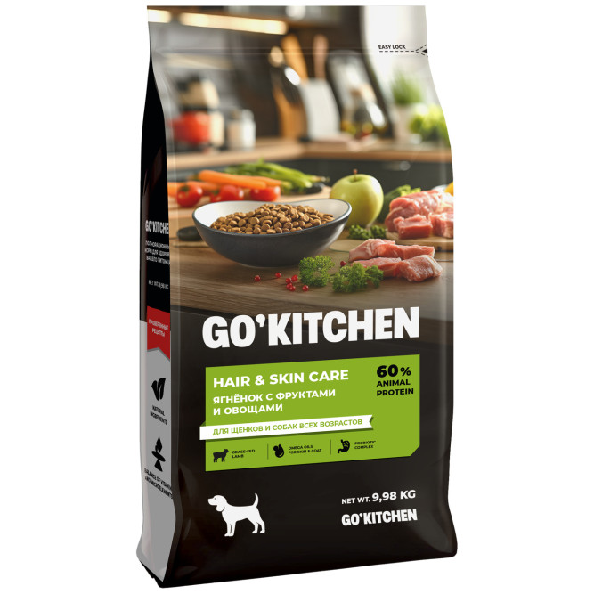 Go' Kitchen SKIN+COAT Care сухой корм для щенков и собак, с ягненком - 9,98 кг