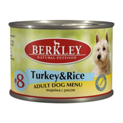Berkley Adult Dog Menu Turkey &amp; Rice № 8 паштет для взрослых собак с натуральным мясом индейки с рисом - 200 г х 6 шт
