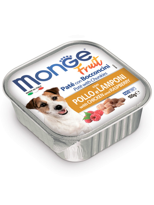 Monge Dog Fruit влажный корм для взрослых собак с курицей и малиной в ламистре 100 г (32 шт в уп)