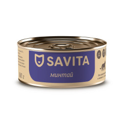 Savita полнорационный влажный корм для взрослых кошек и котят, с минтаем - 100 г х 12 шт