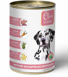 Clan Classic влажный корм для взрослых собак паштет Мясное ассорти с потрошками, в консервах - 340 г х 9 шт