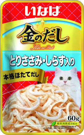 Inaba Kinnodashi влажный корм для взрослых кошек с куриным филе и мальками ширасу, в паучах - 60 г х 12 шт