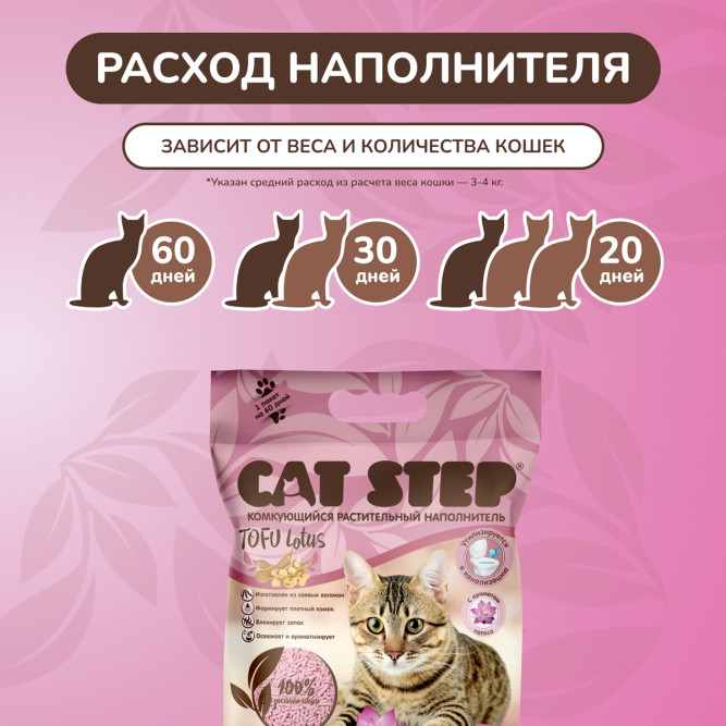 Cat Step Tofu Lotus наполнитель комкующийся растительный с ароматом лотоса - 12 л (5,4 кг)