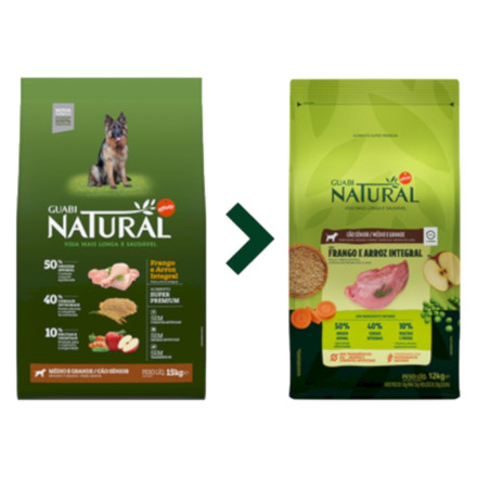 Guabi Natural Dog Senior сухой корм для пожилых собак средних и крупных пород, с цыпленком и коричневым рисом - 12 кг