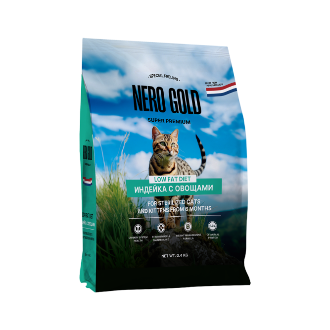 Nero Gold Супер-премиум сухой корм для стерилизованных кошек и котят с мясом индейки и овощами - 400 г