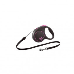 Flexi Black Design cord S поводок-рулетка для собак, черно-розовая 5 м, до 12 кг