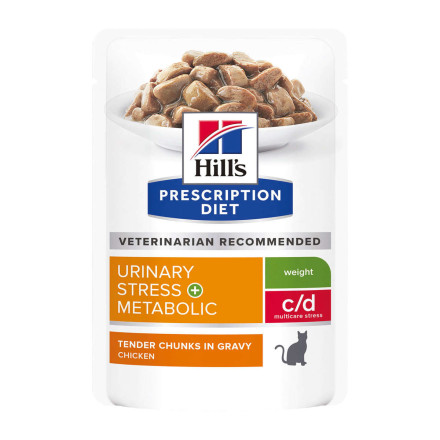 Hills Prescription Diet c/d Multicare Stress влажный диетический корм для взрослых кошек при стрессе, избыточном весе и проблемах мочеполовой системы, в паучах - 85 г x 12 шт
