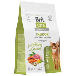 Brit Care Cat Indoor Stool Odour Reduction сухой корм для взрослых кошек домашнего содержания, с индейкой и лососем - 400 г