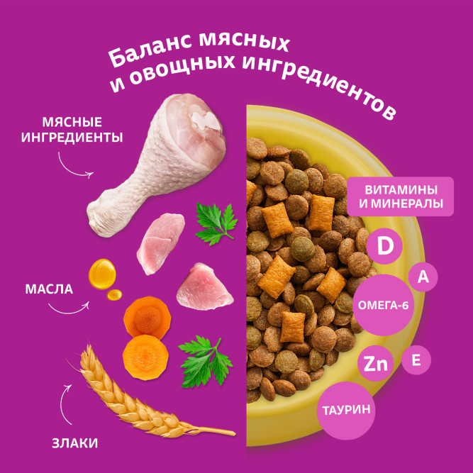 Whiskas Вкусные подушечки с нежным паштетом, сухой корм для взрослых кошек, Аппетитное ассорти с курицей и индейкой - 5 кг