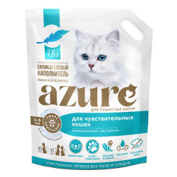 Azure впитывающий силикагелевый наполнитель для чувствительных кошек, гигиенический, без запаха - 7,6 л (3,2 кг)