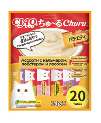 Inaba Ciao Churu лакомство-пюре для взрослых кошек, ассорти с кальмаром, лобстером и лососем - 14 г х 20 шт