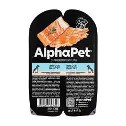 AlphaPet Superpremium влажный корм для щенков, беременных и кормящих собак с лососем, паштет - 100 г х 15 шт