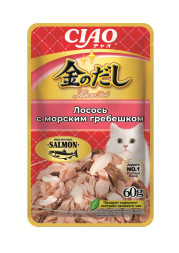 Inaba Ciao Kinnodashi влажный дополнительный корм для взрослых кошек, с лососем и морским гребешком, в паучах - 60 г х 12 шт