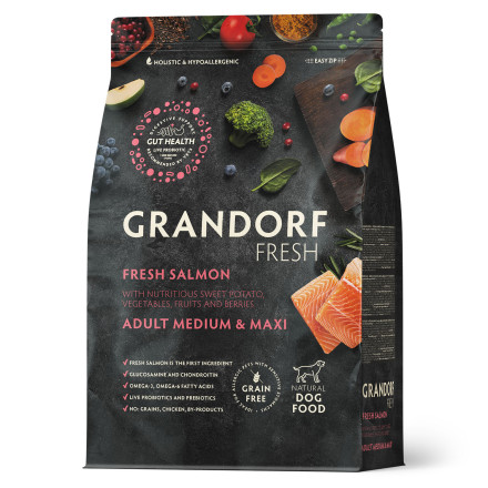 Grandorf Fresh Dog Adult Med&amp;Maxi Salmon&amp;Sweet Potato сухой корм для взрослых собак средних и крупных пород с филе лосося и бататом - 10 кг