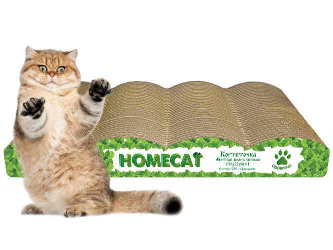HOMECAT Мятная волна Свежая 5 баллов когтеточка из гофрокартона, 50х22х6 см