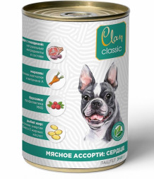 Clan Classic влажный корм для взрослых собак паштет Мясное ассорти с сердцем, в консервах - 340 г х 9 шт