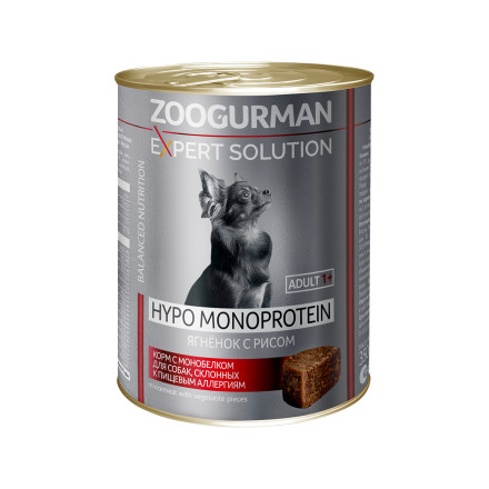 Зоогурман Expert Solution Hypo Monoprotein влажный корм для взрослых собак всех пород при склонности к аллергии с ягнёнком и рисом, в консервах - 350 г х 6 шт
