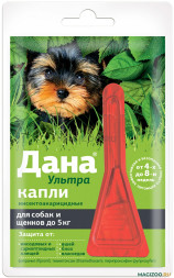 Apicenna Дана Ультра капли против эктопаразитов для собак и щенков весом менее 5 кг