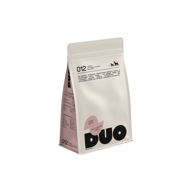 DUO Nutrition сухой полнорационный корм для взрослых собак средних и крупных пород с индейкой и рисом - 3 кг