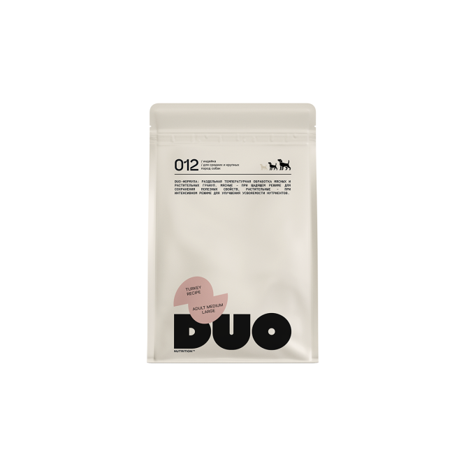 DUO Nutrition сухой полнорационный корм для взрослых собак средних и крупных пород с индейкой и рисом - 3 кг