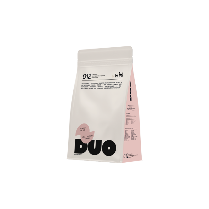 DUO Nutrition сухой полнорационный корм для взрослых собак средних и крупных пород с индейкой и рисом - 3 кг