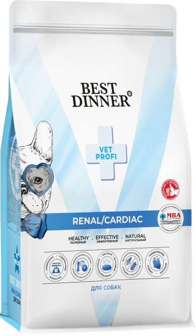Best Dinner Vet Profi Renal/Cardiac сухой диетический корм для взрослых собак всех пород при острой или хронической болезни почек и заболеваниях сердца - 12 кг