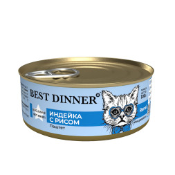 Best Dinner Exclusive Vet Profi Renal диетический влажный корм для взрослых кошек при болезни почек, с индейкой и рисом, в консервах - 100 г х 12 шт
