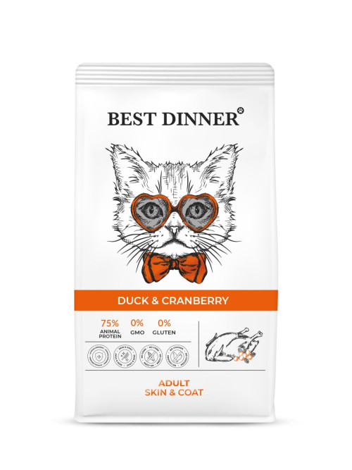 Best Dinner Adult Cat Duck &amp; Cranberry сухой корм для взрослых кошек для ухода за кожей и шерстью с уткой и клюквой - 10 кг